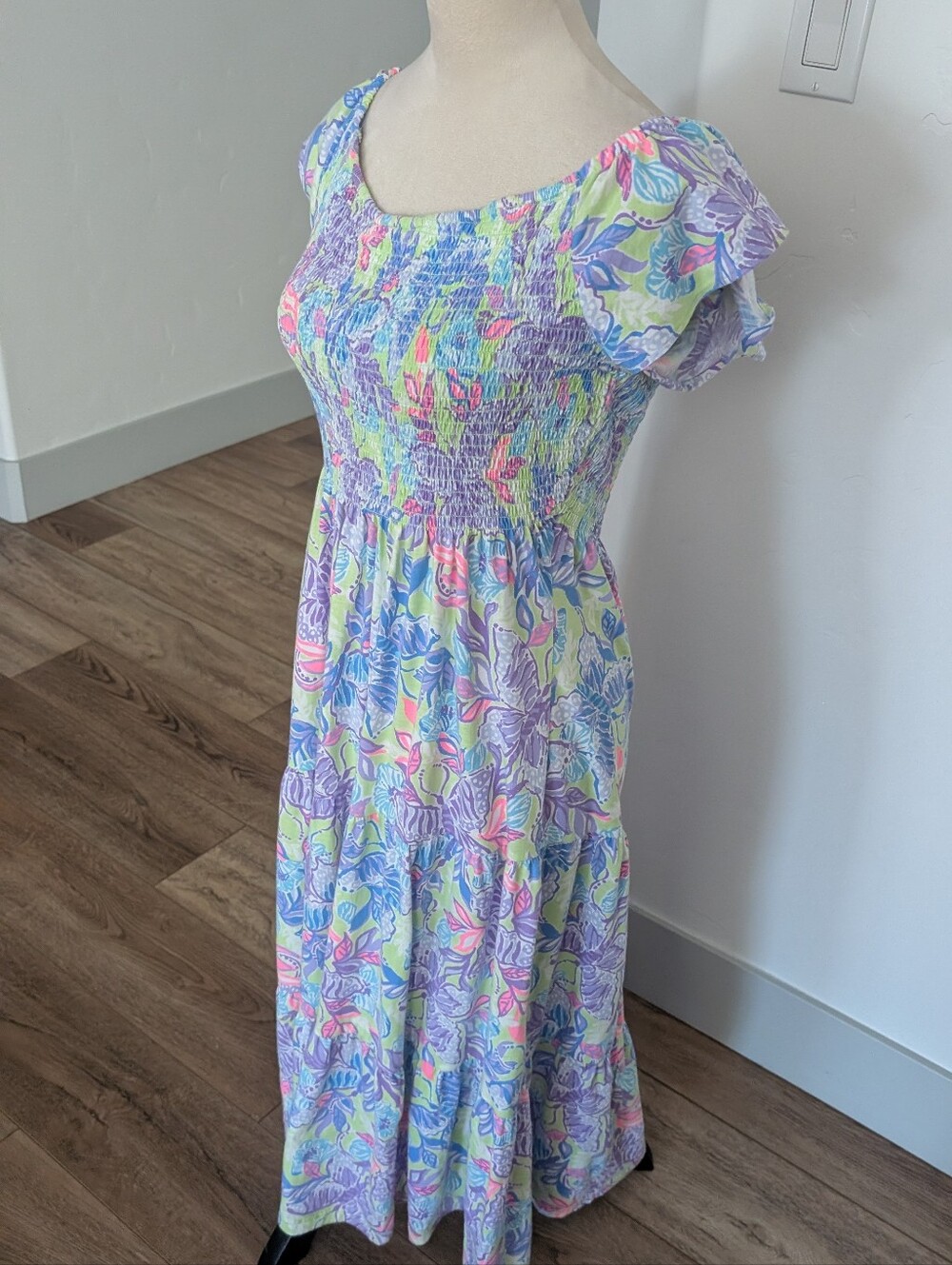 Lilly Pulitzer Lavender, Mint & Pink Floral Smocked Maxi Dress